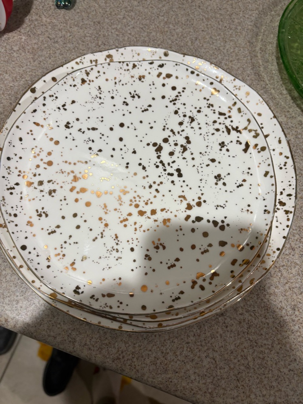 Anthropologie White Dinner Plates with Gold Splatter Detail qty4